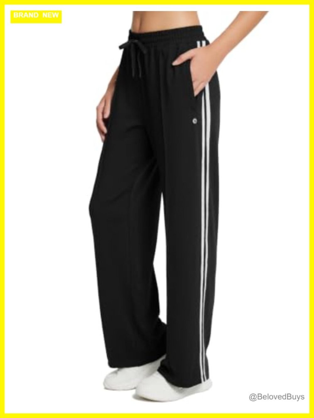 Womens Loose Fit Straight Leg Track Pants Jogging Sweatpants Zipper Pockets